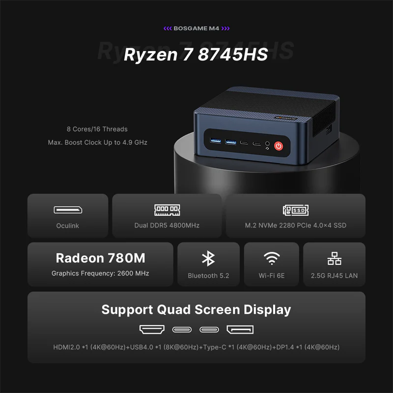 Bosgame M4 AMD Ryzen 7 8745HS mini pc