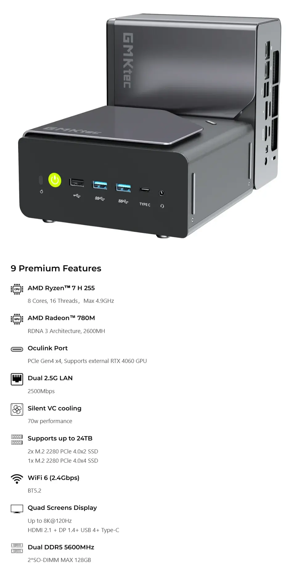 GMKtec NucBox K12 AMD Ryzen 7 H 255 mini pc